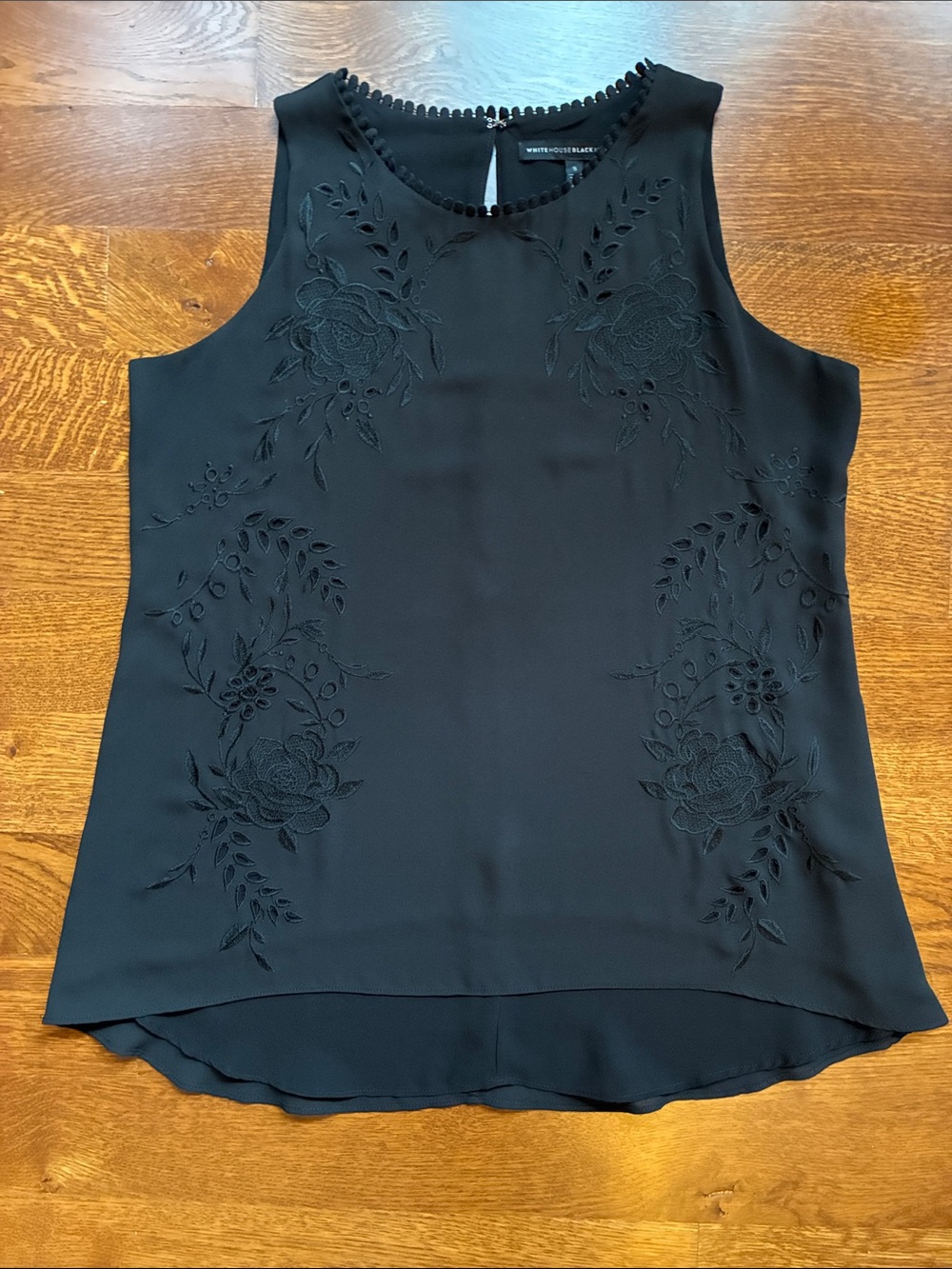 White House Black Market - Black Sleeveless Embroidered Tank Top